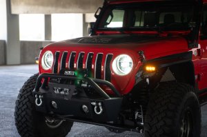 Jeep Gladiator JT Fender Flares - Front - DV8 Offroad - Slim, Micro-texture, Dual Stage Daytime Running Lights - Black - `20-`23